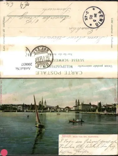 200837,Zürich Blick v. See stadtwärts Segelboot Boote Ruderboote