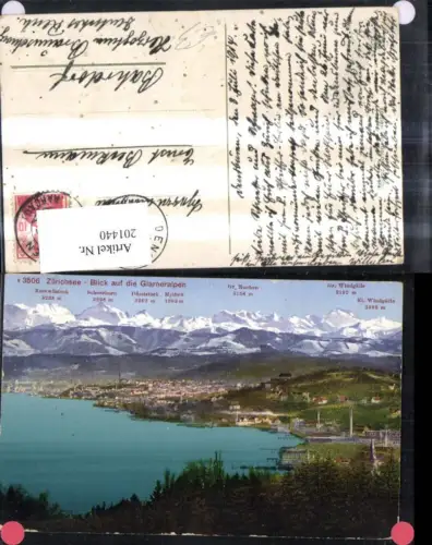201440,Zürich Zürichsee Blick a. d. Glarneralpen Gipfelkarte