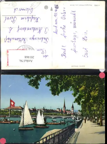 201468,Zürich Utoquai Segelboote Boote Fahne