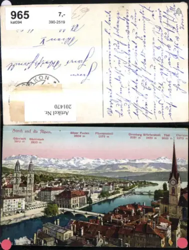 201470,Zürich u. d. Alpen Gipfelkarte