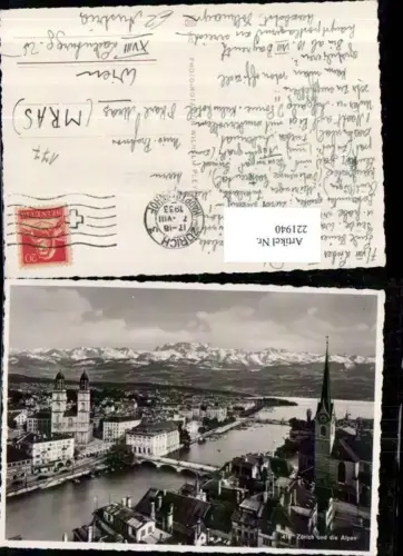 221940,Zürich Totale u. d. Alpen