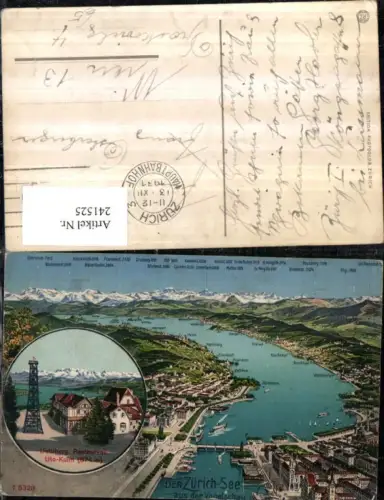 241525,Zürich Totale m. See aus d. Vogelschau Uetliberg Restaurant Mehrbildkarte