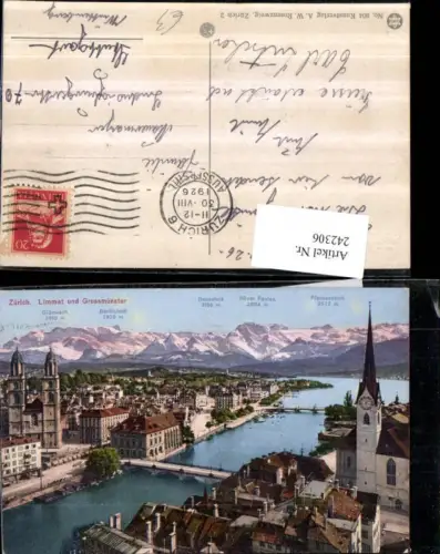 242306,Zürich Teilansicht Limmat u. Großmünster