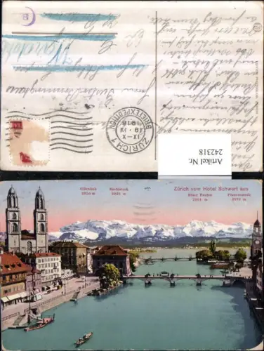 242318,Zürich Teilansicht v. Hotel Schwert aus m. d. Alpen
