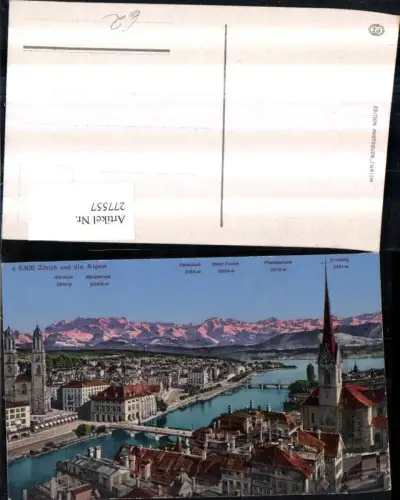 277557,Zürich Totale Brücken Kirche und d. Alpen Bergkulisse