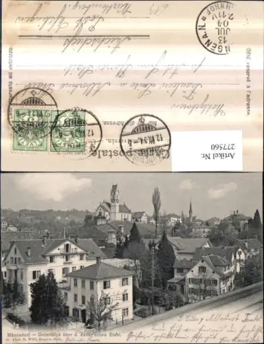 277560,Männedorf Überblick über d. Zeller'schen Etabl Kirche Kt Zürich