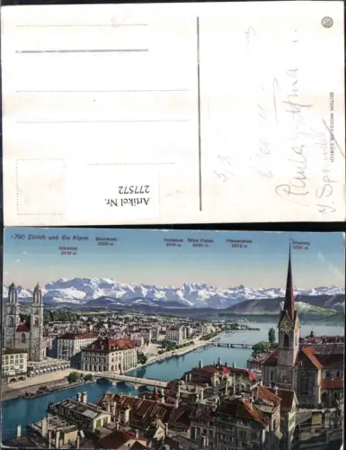 277572,Zürich Totale Kirche Brücken und d. Alpen Bergkulisse