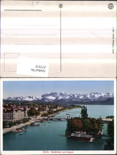 277573,Zürich Teilansicht Quaibrücke Brücke u. Utoquai Bergkulisse