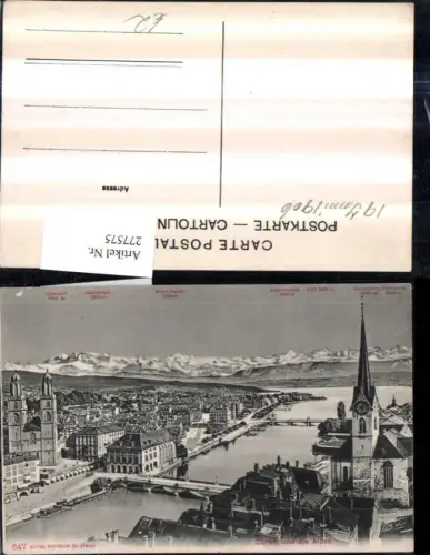 277575,Zürich Totale Kirchen Brücken und d. Alpen Bergkulisse