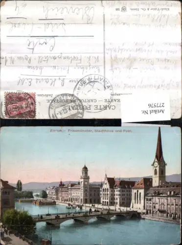 277576,Zürich Fraumünster Kirche Stadthaus u. Post Brücke