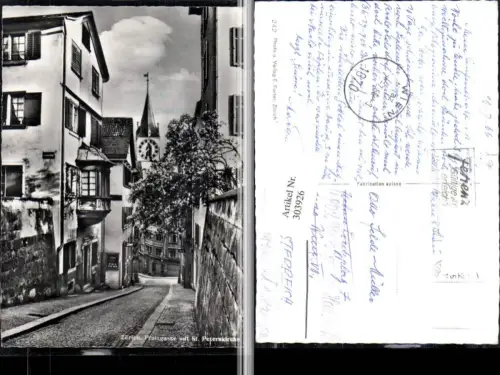303926,Zürich Pfalzgasse m. St. Peterskirche Kirchenturm Gasse Erker