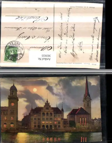 303935,Zürich Stadthaus u. Fraumünster Kirche Mondschein