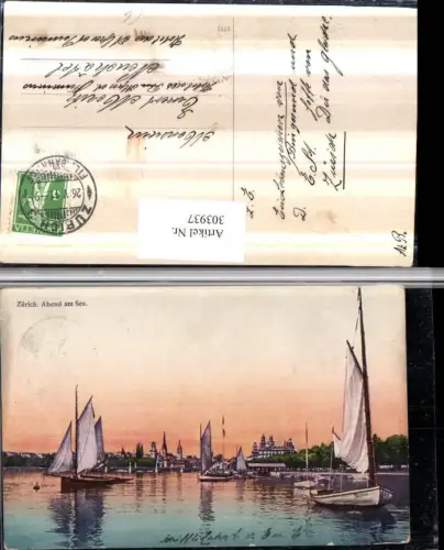 303937,Zürich Abend am See Segelboote Boote