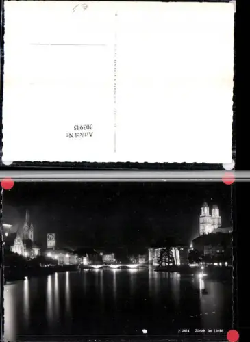 303945,Zürich Teilansicht b. Nacht im Licht Kirchentürme Brücke