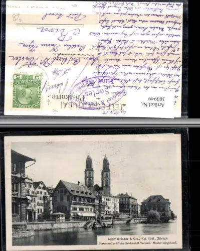 303949,Zürich Rathausquai Kirchentürme Stempel Telfes im Stubai Hotel Serles