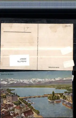 309867,Zürich Teilansicht m. Alpen Brücke Bergkulisse