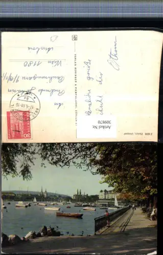 309870,Zürich Utoquai Teilansicht Boote Promenade