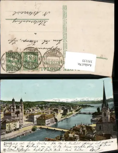 351155,Zürich Teilansicht Brücken Kirche pub Künzli Tobler 1182