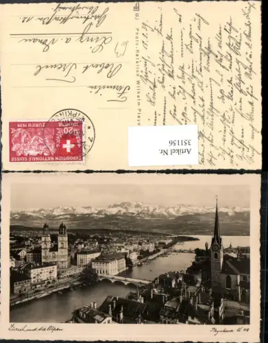 351156,Zürich Teilansicht Brücken m. Alpen Bergkulisse