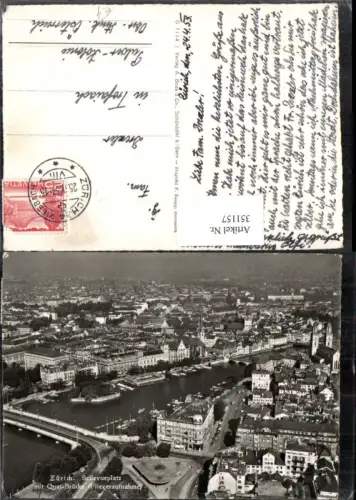 351157,Zürich Bellevueplatz m. Quai-Brücke Totale Fliegeraufnahme