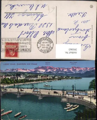 391063,Zürich Quaibrücke Brücke u. Utoquai Bergkulisse