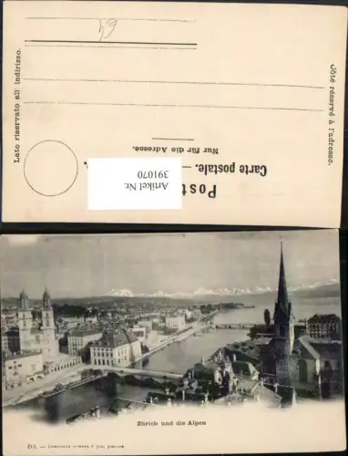 391070,Zürich Teilansicht Kirche Brücken m. Alpen Bergkulisse