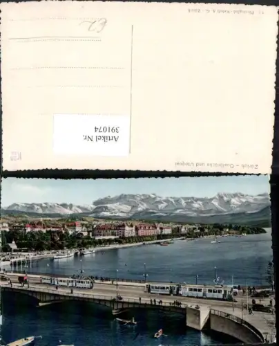 391074,Zürich Teilansicht Quaibrücke Brücke u. Utoquai Bergkulisse