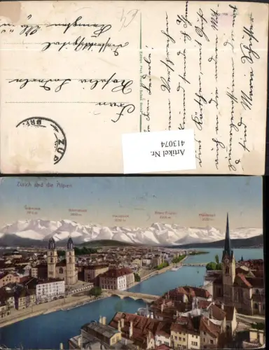 413074,Zürich Teilansicht m. Alpen Bergkulisse