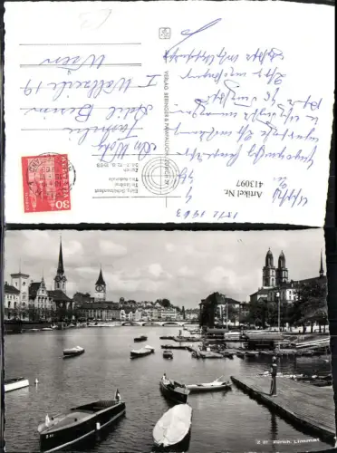 413097,Zürich Limmat Teilansicht Anlegestelle Boote