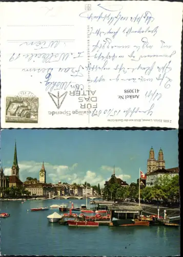 413098,Zürich Limmat Blick von d. Quaibrücke Teilansicht Boote