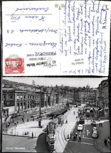 413099,Zürich Bahnhofplatz Bahnhof Straßenbahn Linie 3 40. Schweizer Woche Stempel