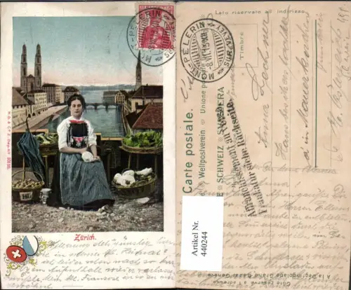 440244,Zürich Teilansicht Frau in Tracht Schirm