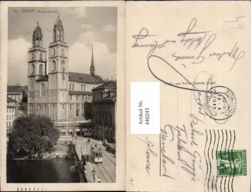 440245,Zürich Großmünster Kirche Straßenbahn Brücke