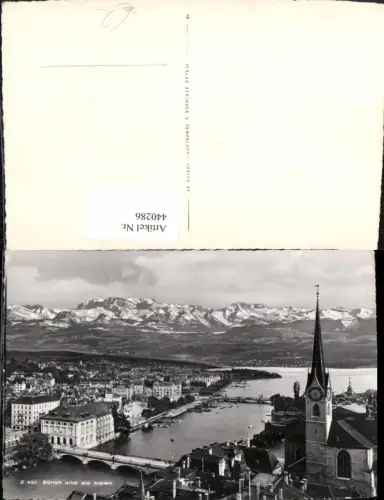 440286,Zürich Teilansicht Kirche m. Alpen Bergkulisse