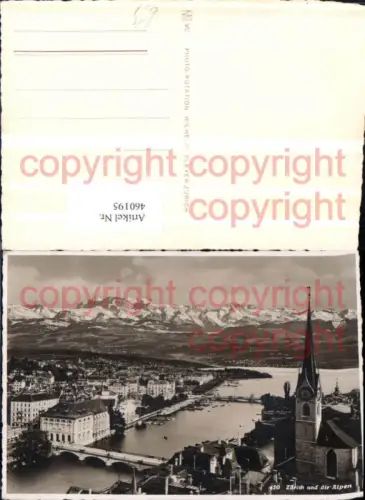 460195,Zürich Teilansicht Kirche m. Alpen Bergkulisse