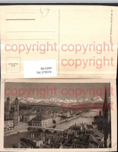 460198,Zürich Teilansicht Kirche m. Alpen Bergkulisse