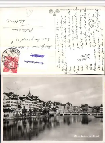 482487,Zürich Partie an d. Limmat Teilansicht Brücke