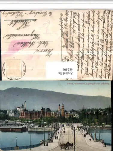 482491,Zürich Teilansicht Quaibrücke Brücke m. Uetliberg