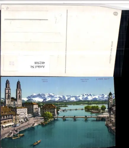 482508,Zürich Teilansicht Kirche Brücken Bergkulisse