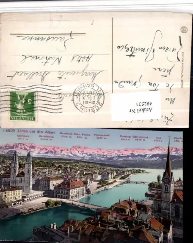 482531,Zürich Teilansicht Brücke Kirche m. Alpen Bergkulisse