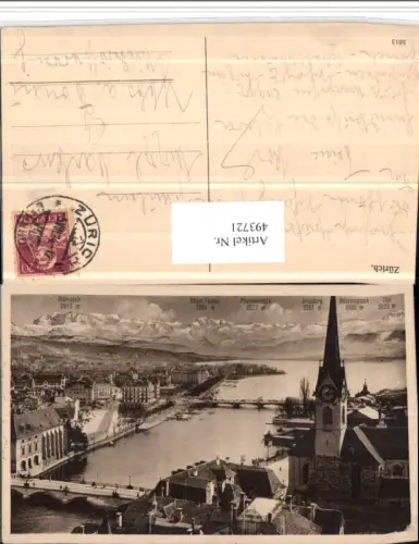 493721,Zürich Teilansicht Kirche Brücken Bergkulisse