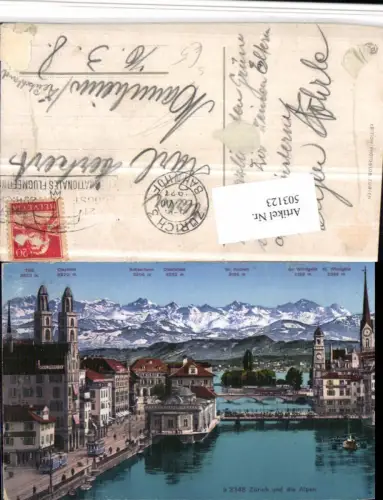 503123,Zürich Teilansicht m. Alpen Bergkulisse Int. Flugmeeting 1927