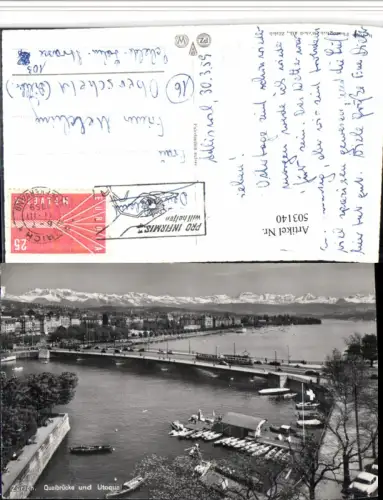 503140,Zürich Teilansicht Quaibrücke Brücke u. Utoquai Bergkulisse