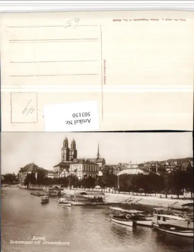 503150,Zürich Sonnenquai m. Großmünster Kirche Boote