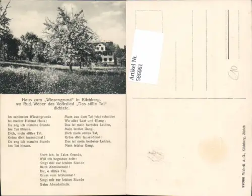 586061,Haus zum Wiesengrund Kilchberg Volkslied Das stille Tal Text Rud. Weber Switzerland