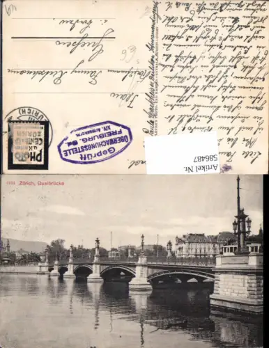 586487,Zürich Quaibrücke Brücke Feldpost Zensur Freiburg XIV Armeekorps