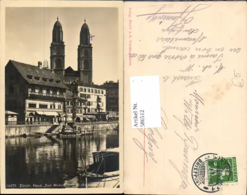 586512,Zürich Haus Zum Rüden u. Großmünster Kirche Schiff Switzerland