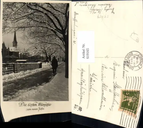 619165,Foto Ak Zürich Ansicht im Winter Kirche Brücke Pension Rheiner