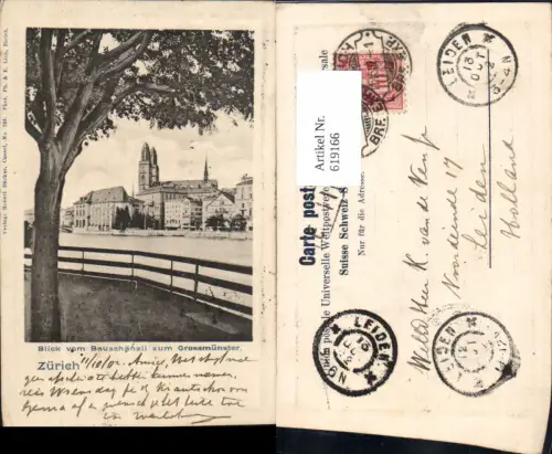 619166,Zürich Blick v. Bauschänzli zum Grossmünster Kirche