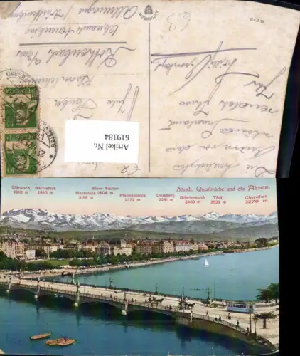 619184,Zürich Quaibrücke u. d. Alpen
